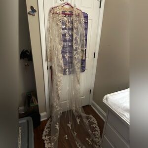 Delicate Cream Floral Lace wedding dress overcoat